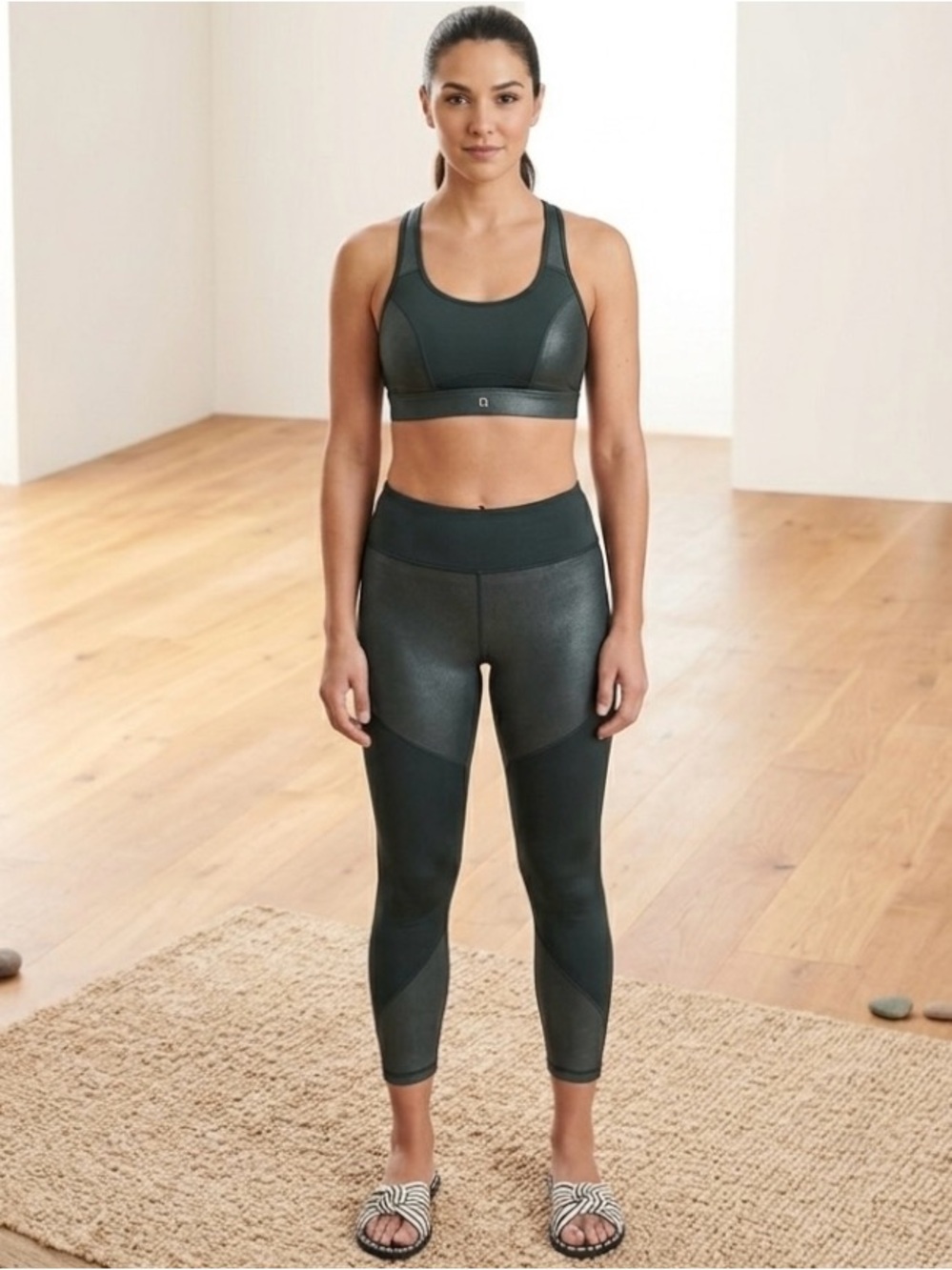 GAP Fit Dark Teal Metallic Active Workout 7/8 Leggings XL